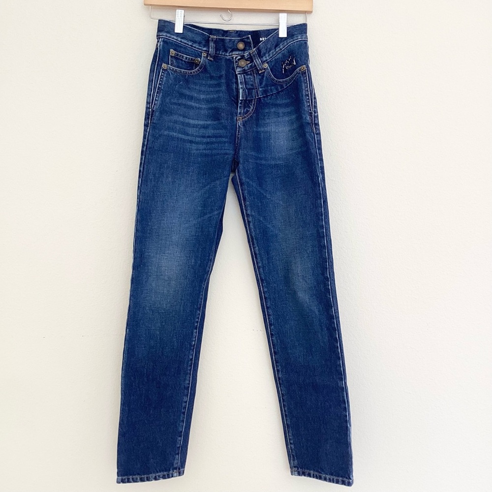 Saint Laurent Straight Leg High Waist Blue Denim Jeans SZ 25